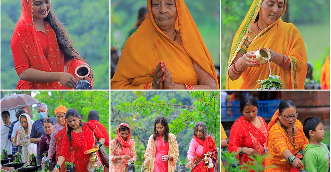 साउने साेमबार: केदारेश्वर मन्दिरमा दर्शनार्थीकाे घुइँचाे