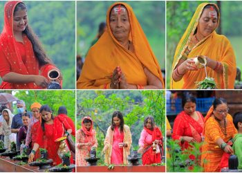 साउने साेमबार: केदारेश्वर मन्दिरमा दर्शनार्थीकाे घुइँचाे