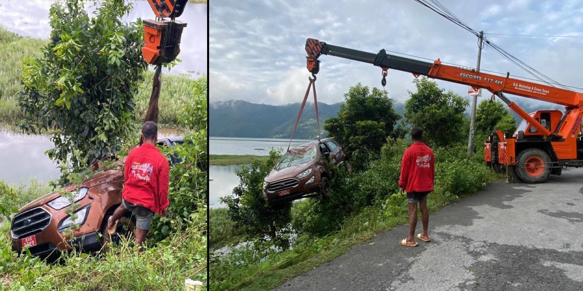 ड्रिंक एण्ड ड्राइभः फेवातालमा खस्यो कार
