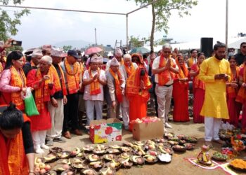 श्री गण्डकी कोटिहोम महायज्ञको उत्तम साइतमा क्षमा पूजन, भूमि पूजन गरी यज्ञ कुण्ड खनियो