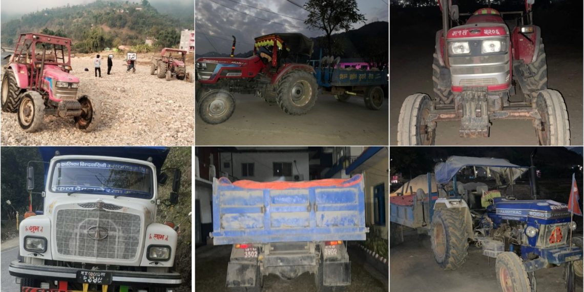 अवैध नदीजन्य पदार्थ ओसारपसारमा प्रयोग भएका नौ सवारीसाधन पक्राउ