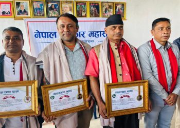 नेपाल पत्रकार महासंघ स्याङ्जाद्वारा तीन पूर्व अध्यक्षलाई सम्मान